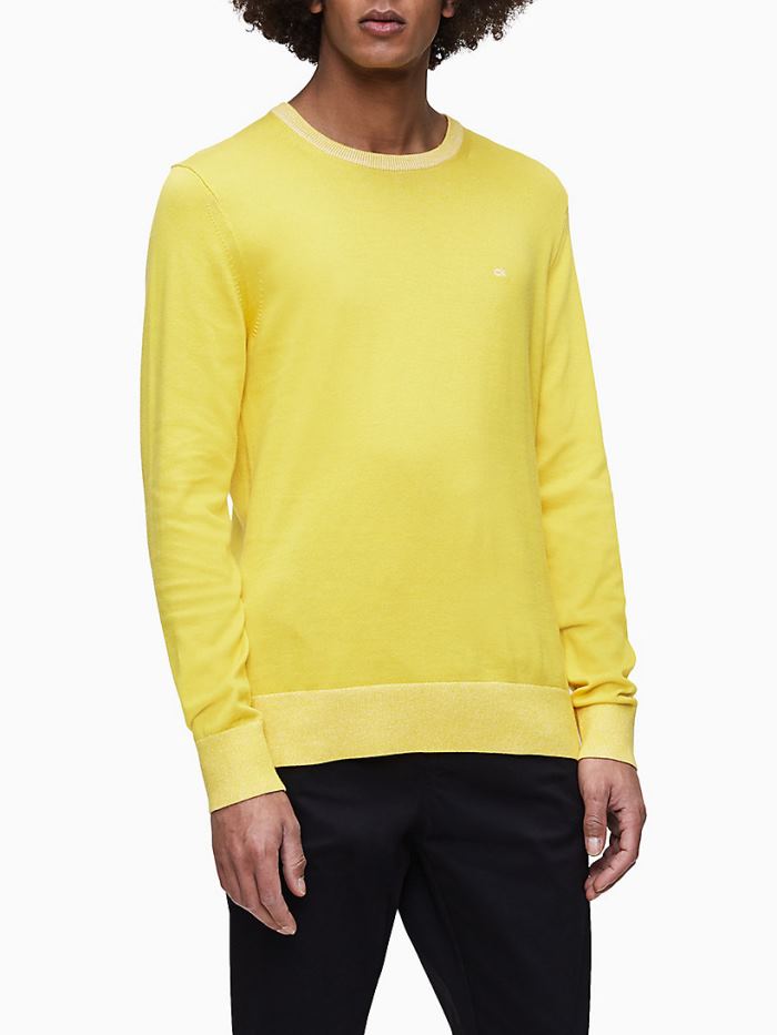 Calvin Klein Ruhák HU060290 | Calvin Klein Organic Cotton Silk Férfi Pulóver Sárga